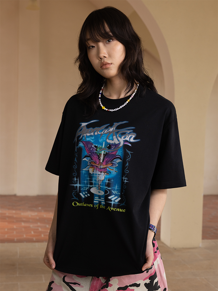 AVENUESON Water Margin Card Style Theme Printing Tee