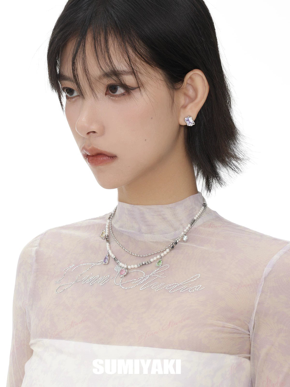 SUMIYAKI Rainbow Zircon Sweet Cool Pearl Necklace