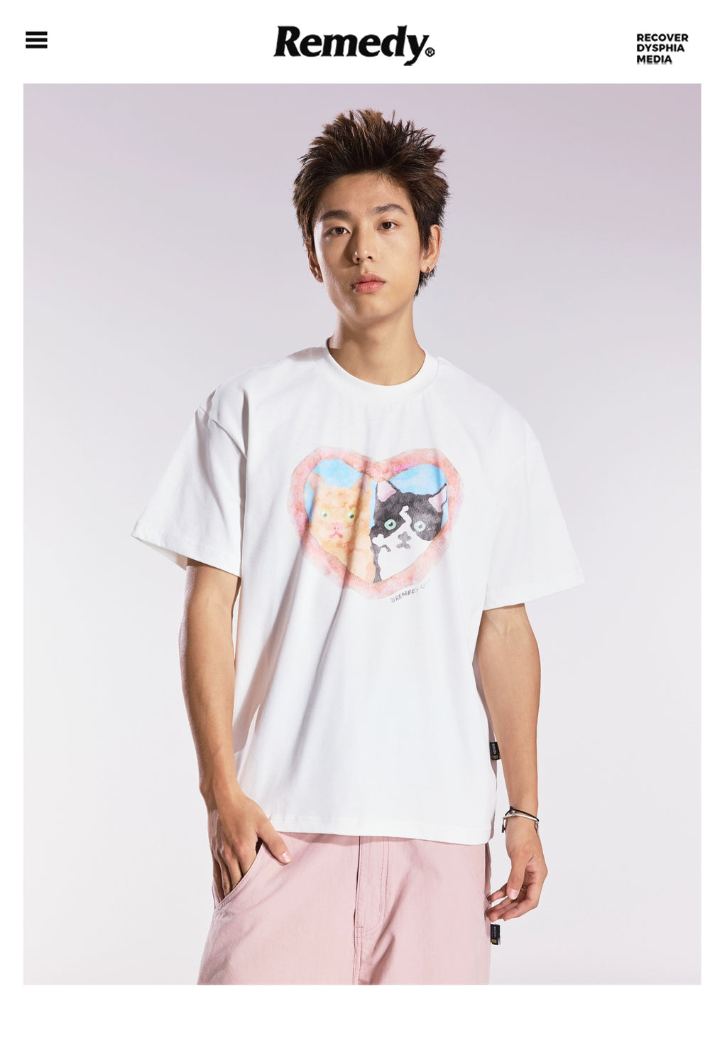 Remedy Tide Brand Love Cat Loose Round Neck Tee