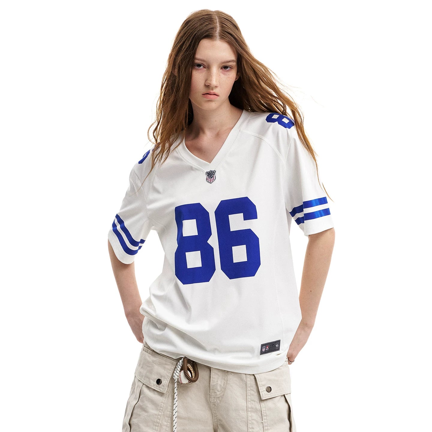 0123Start Retro V-neck Contrasting Loose Tee