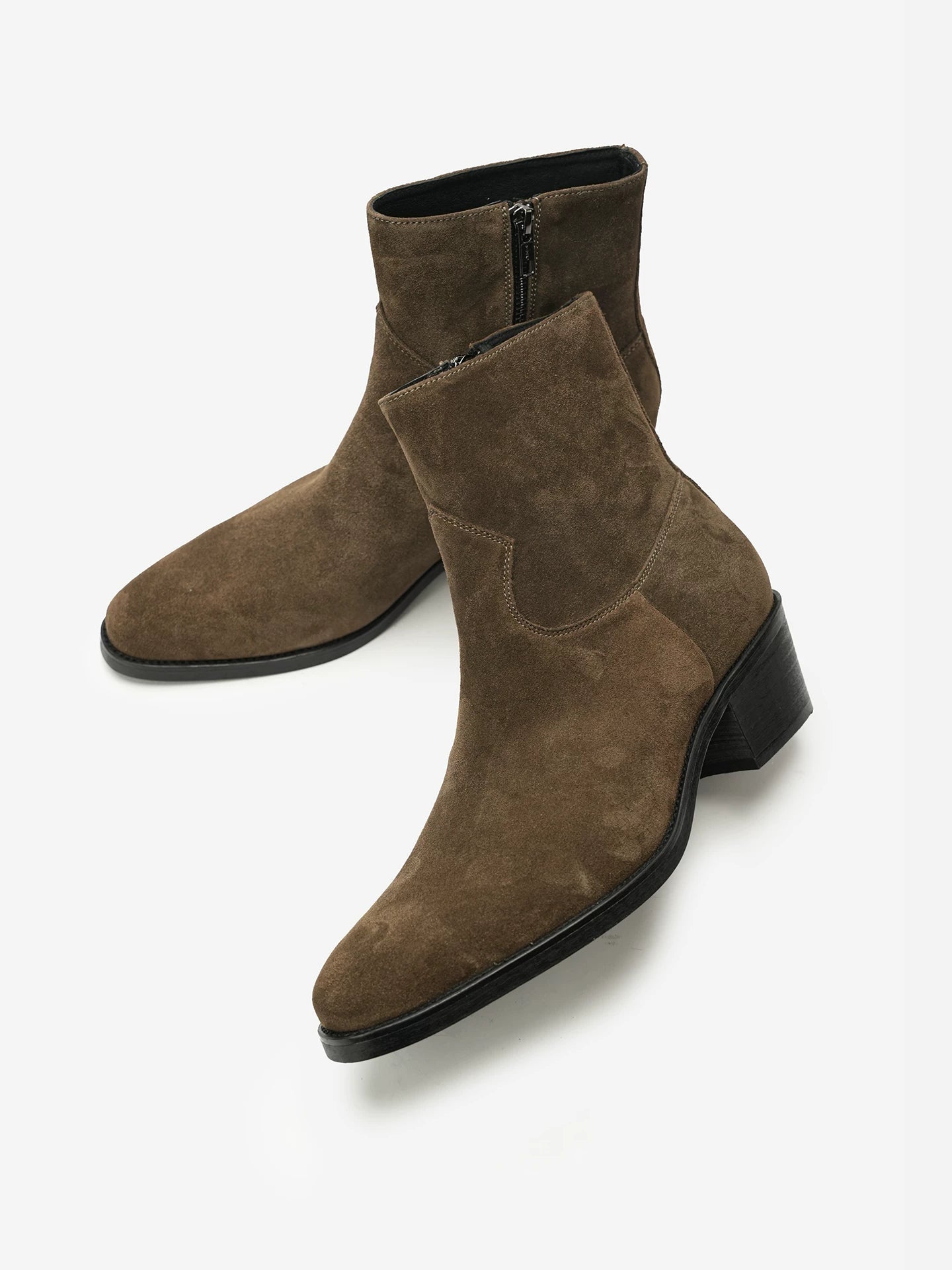NO LOGO High Mercerized Cow Suede Wood Bottom Pointed Chelsea Boots