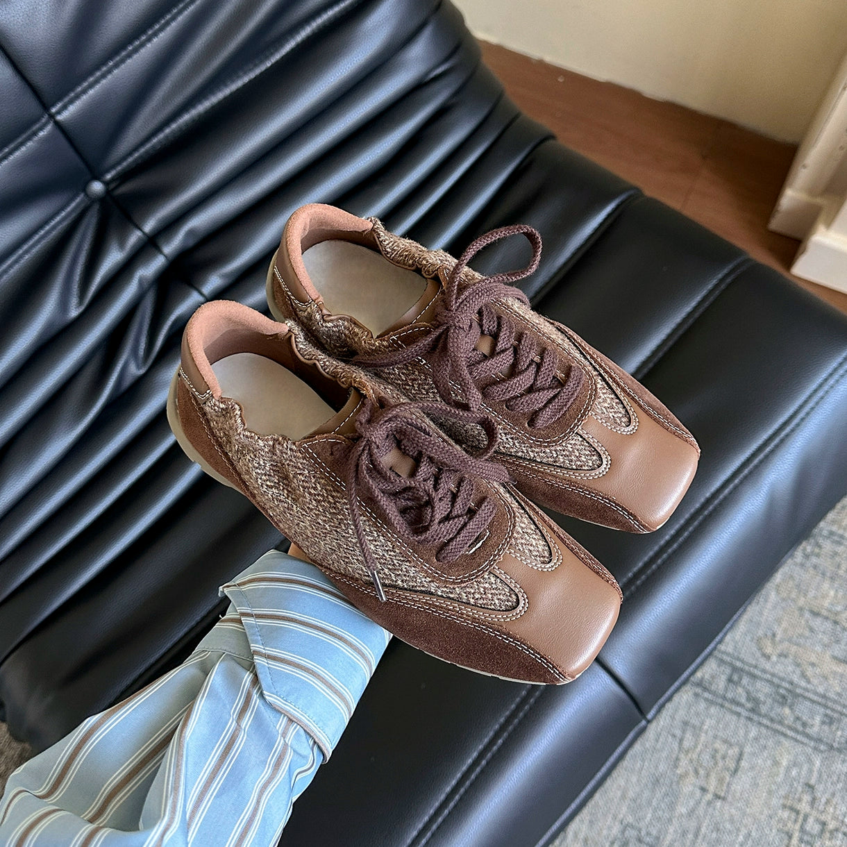 Lidaren Produced Leather Retro Lace-Up Color Matching Casual Forrest Gump Shoes