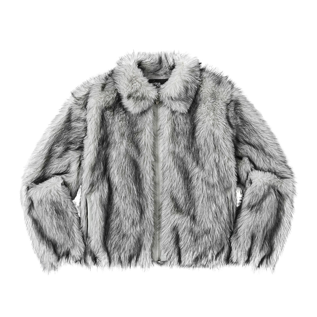 WHOOSIS Lapel-neck Plush Leather-embroidered Jacket