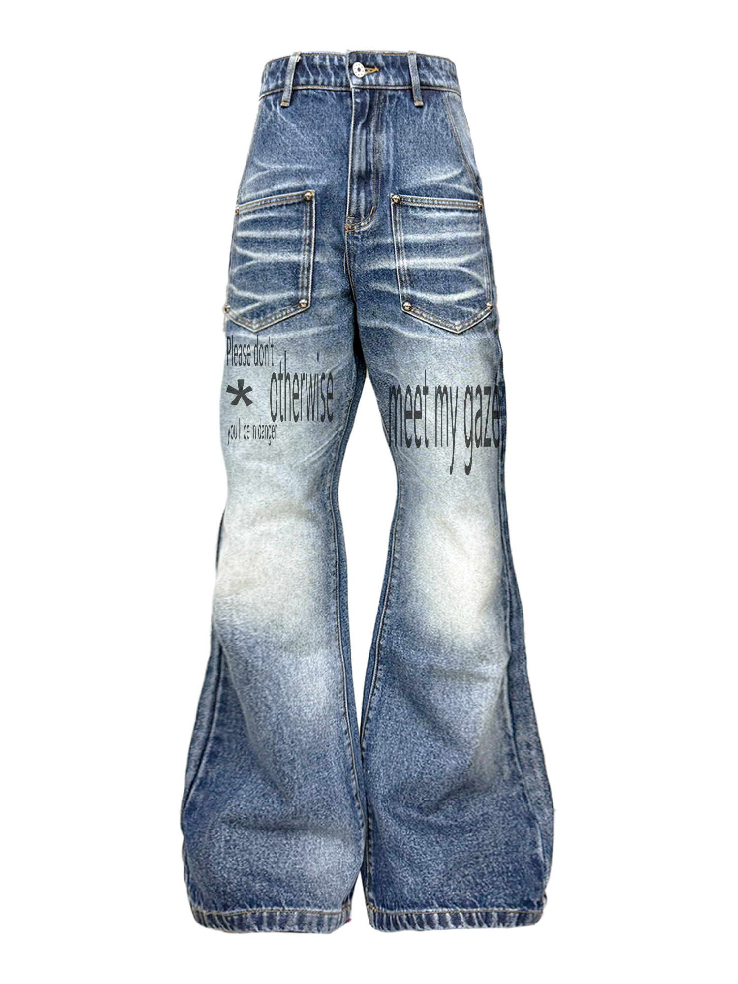 DETW Retro Cow and Cat Whisker Micro-pull Rivet Versatile Jeans