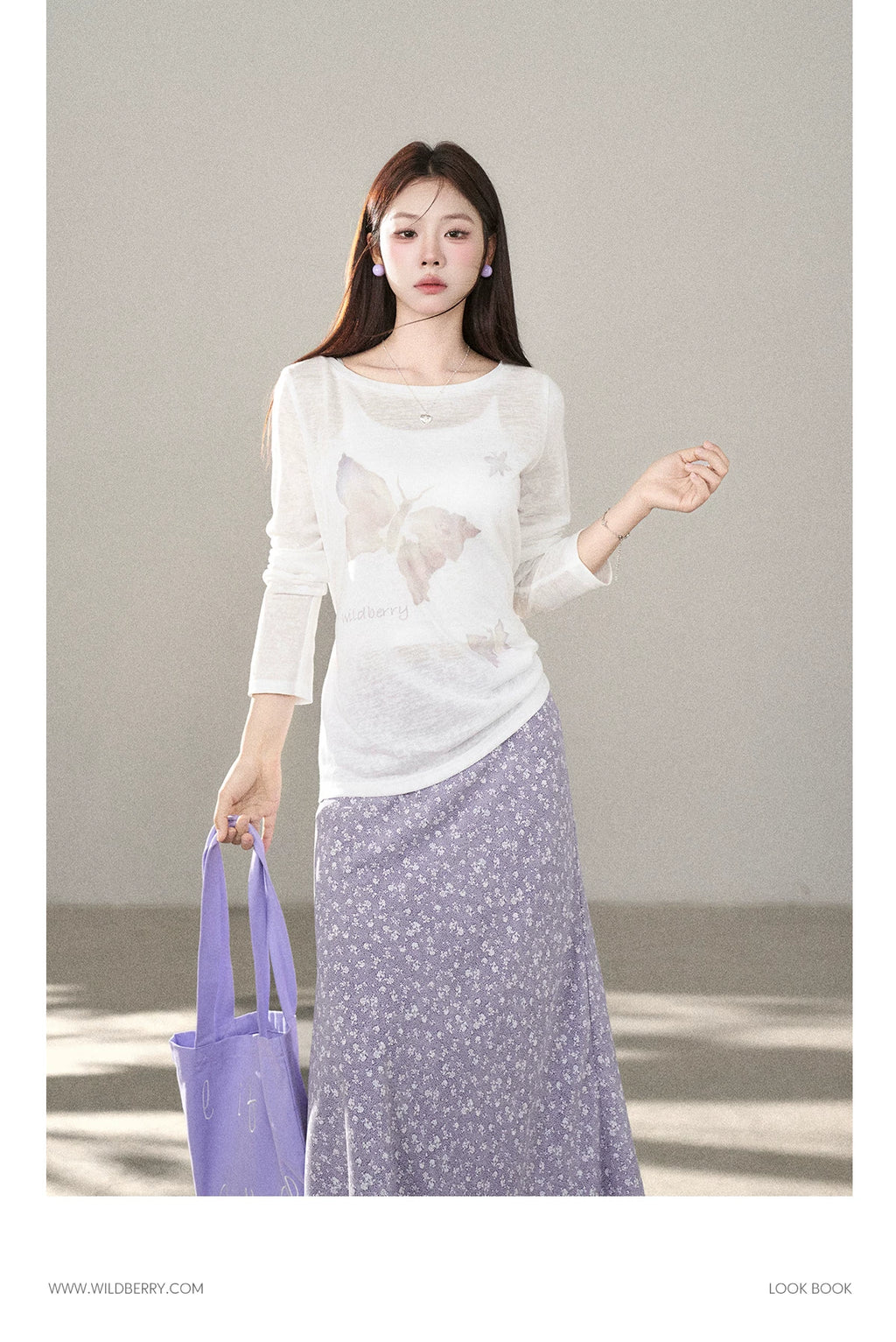 Wildberry Bow Printed Versatile Blouse Suspender Skirt Set
