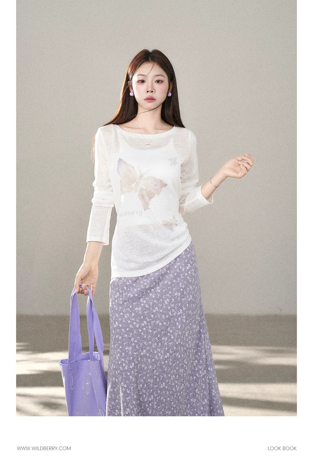 Wildberry Bow Printed Versatile Blouse Suspender Skirt Set