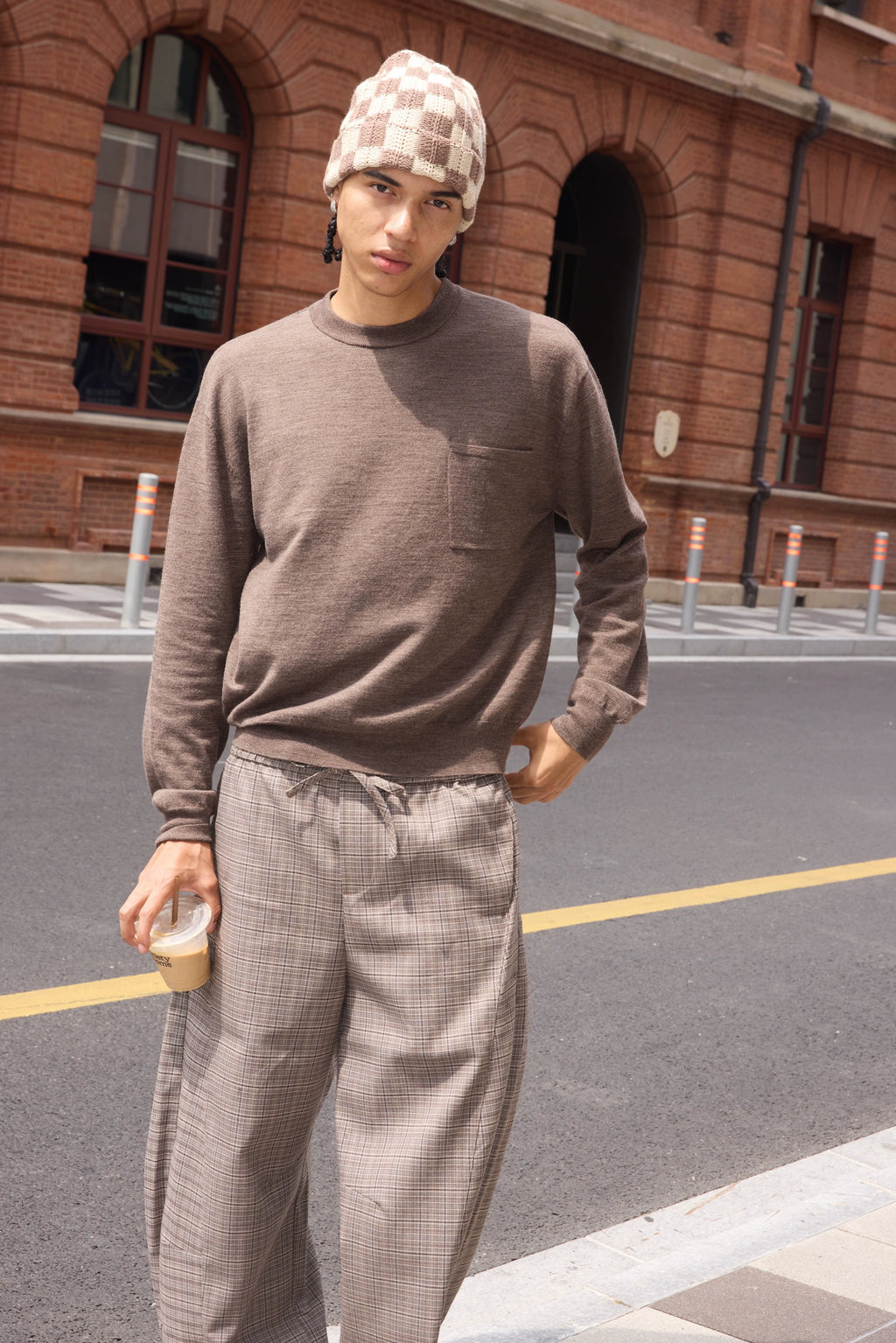 VLABMADE Slack Crew Neck Pocket Long Sleeve Sweater
