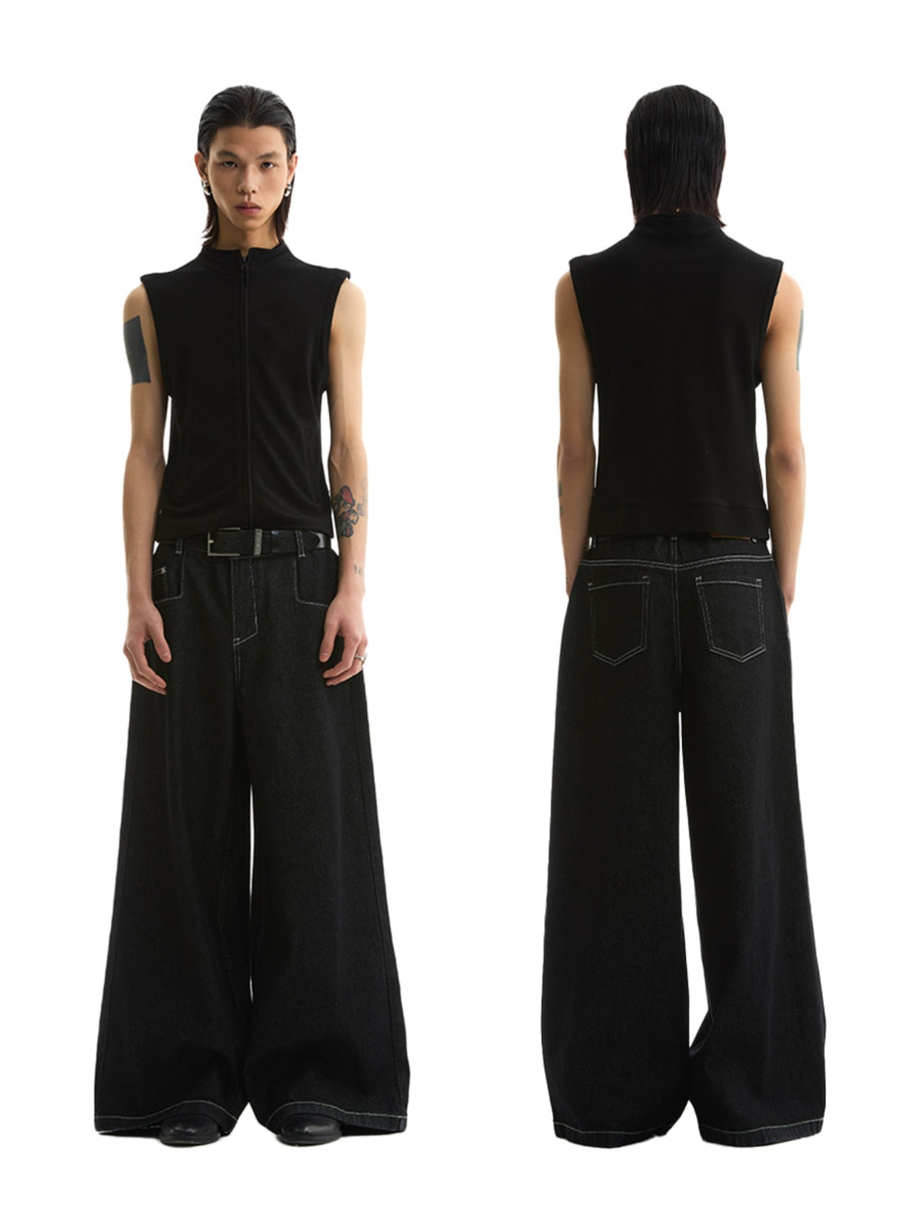 FUNKYFUN Open Stitch Loose Straight Jeans