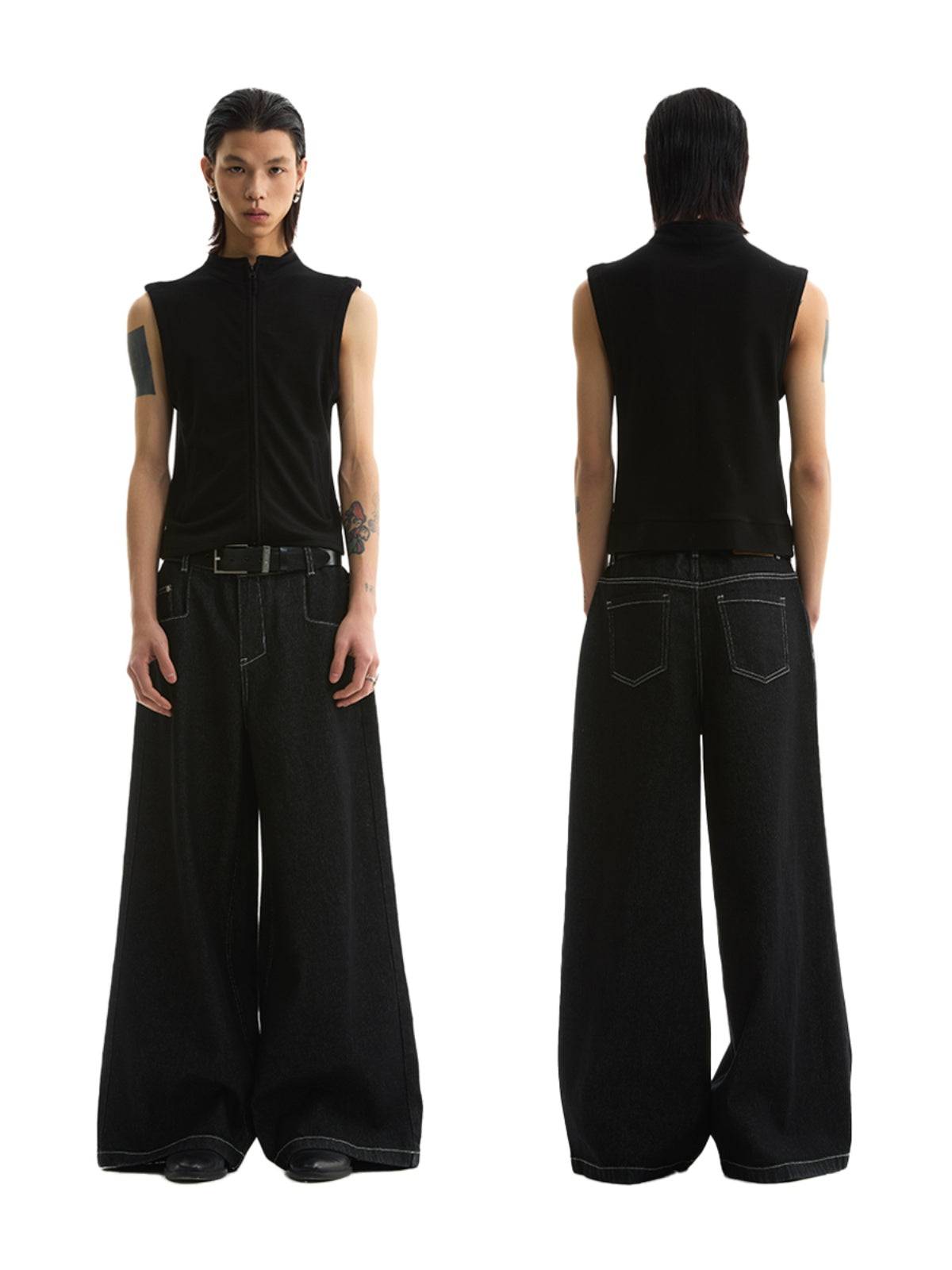 FUNKYFUN Open Stitch Loose Straight Jeans