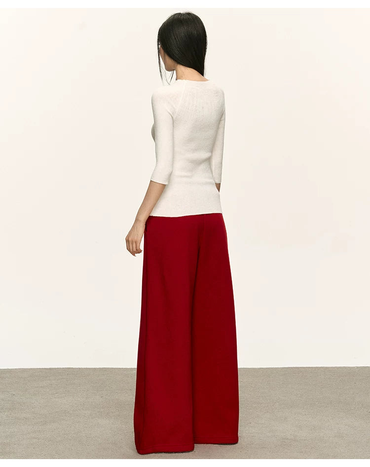 Anna Aneae Casual Slim Knit Mid-sleeve Tee