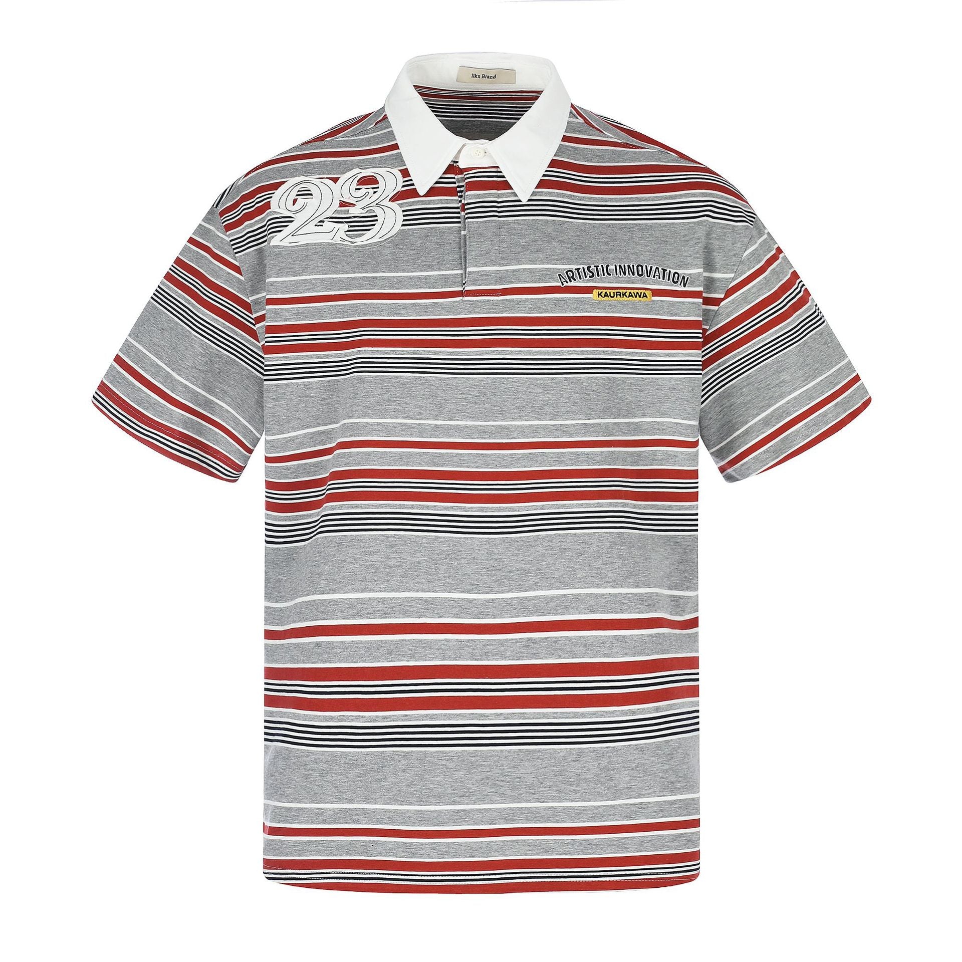11KN Retro Striped Lapel Loose Cloth Tee