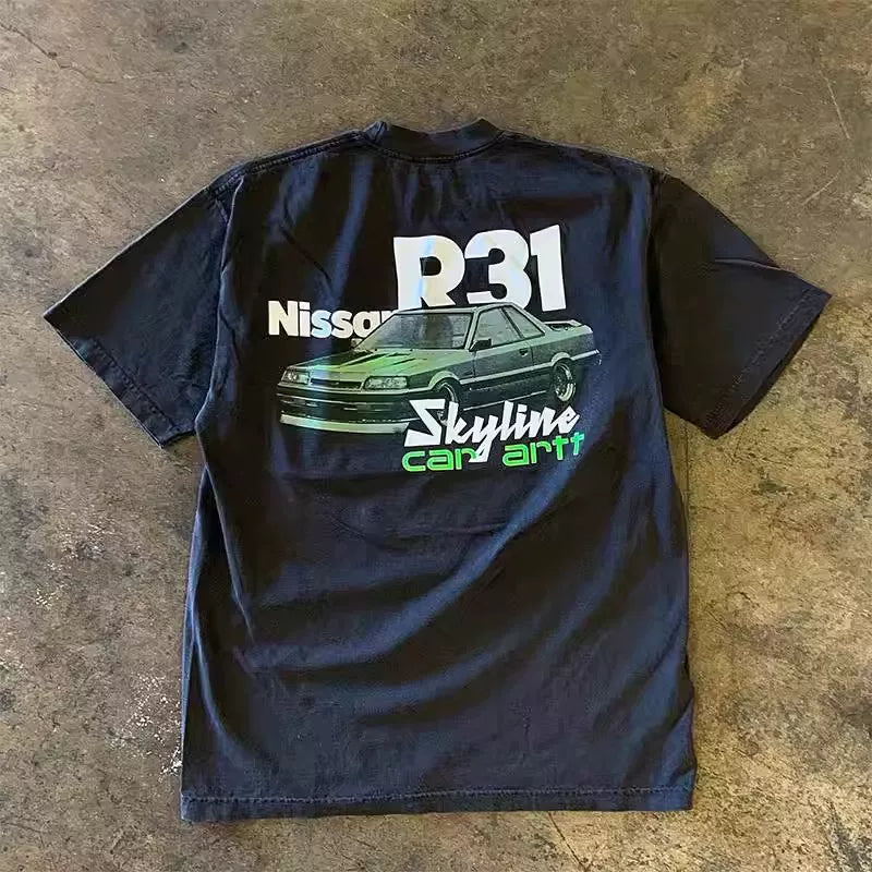 UPUPXIA Car Print Hip Hop Loose Tee