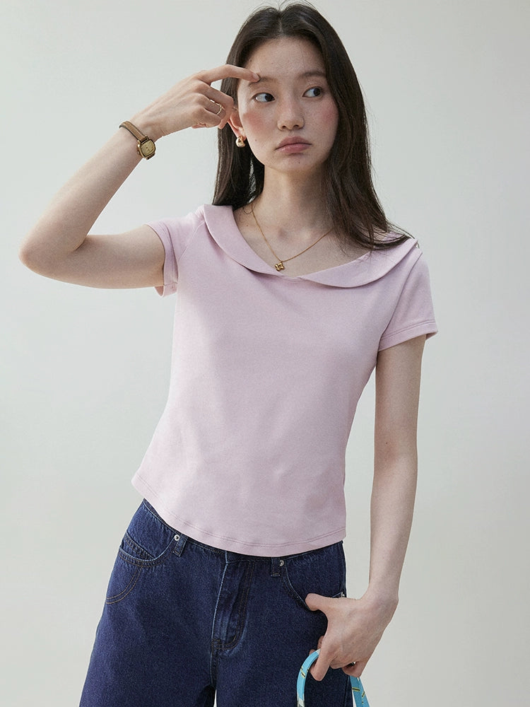 VOOE Peter Pan Collar Curved Hem Tee