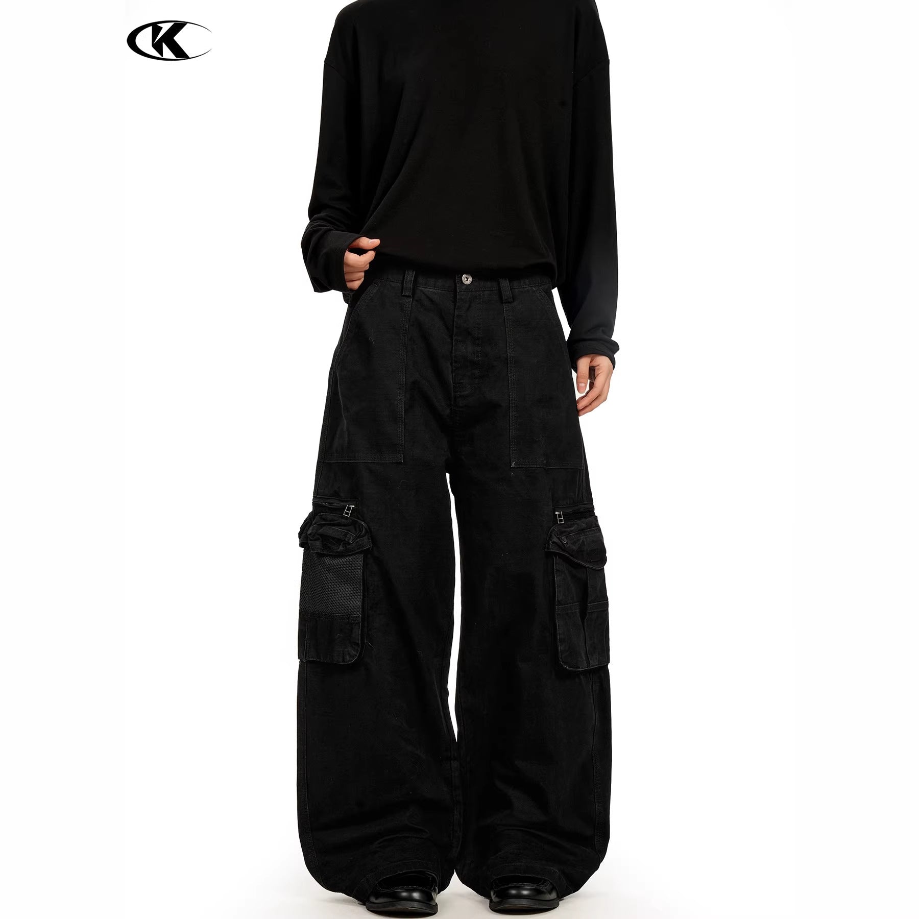 11KN wide-leg washed pure cotton old retro pants