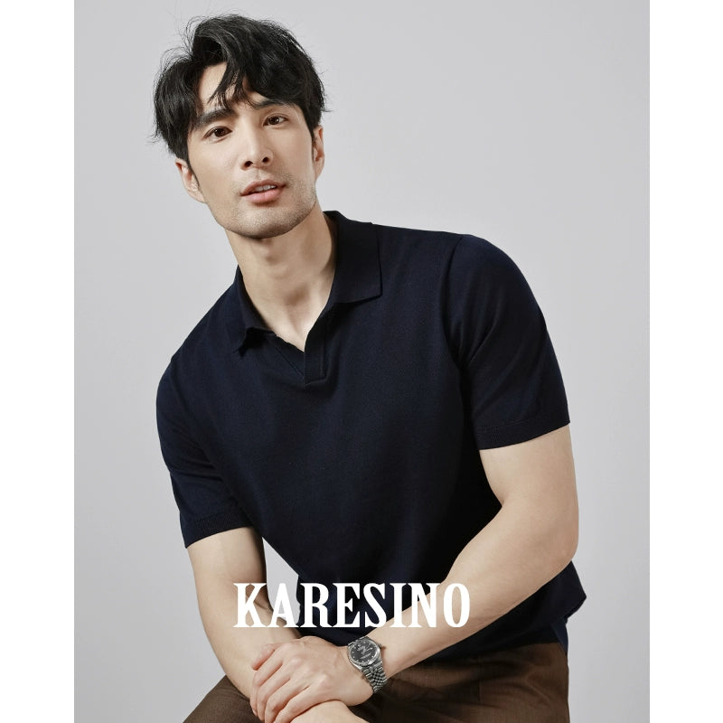 KARESINO Casual Lapel Knitted Polo Shirt
