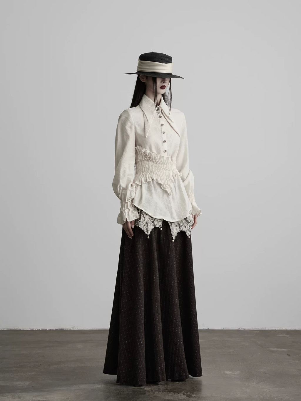 INDULGE Irregular Pleated Sleeve Shirt Long Sleeve