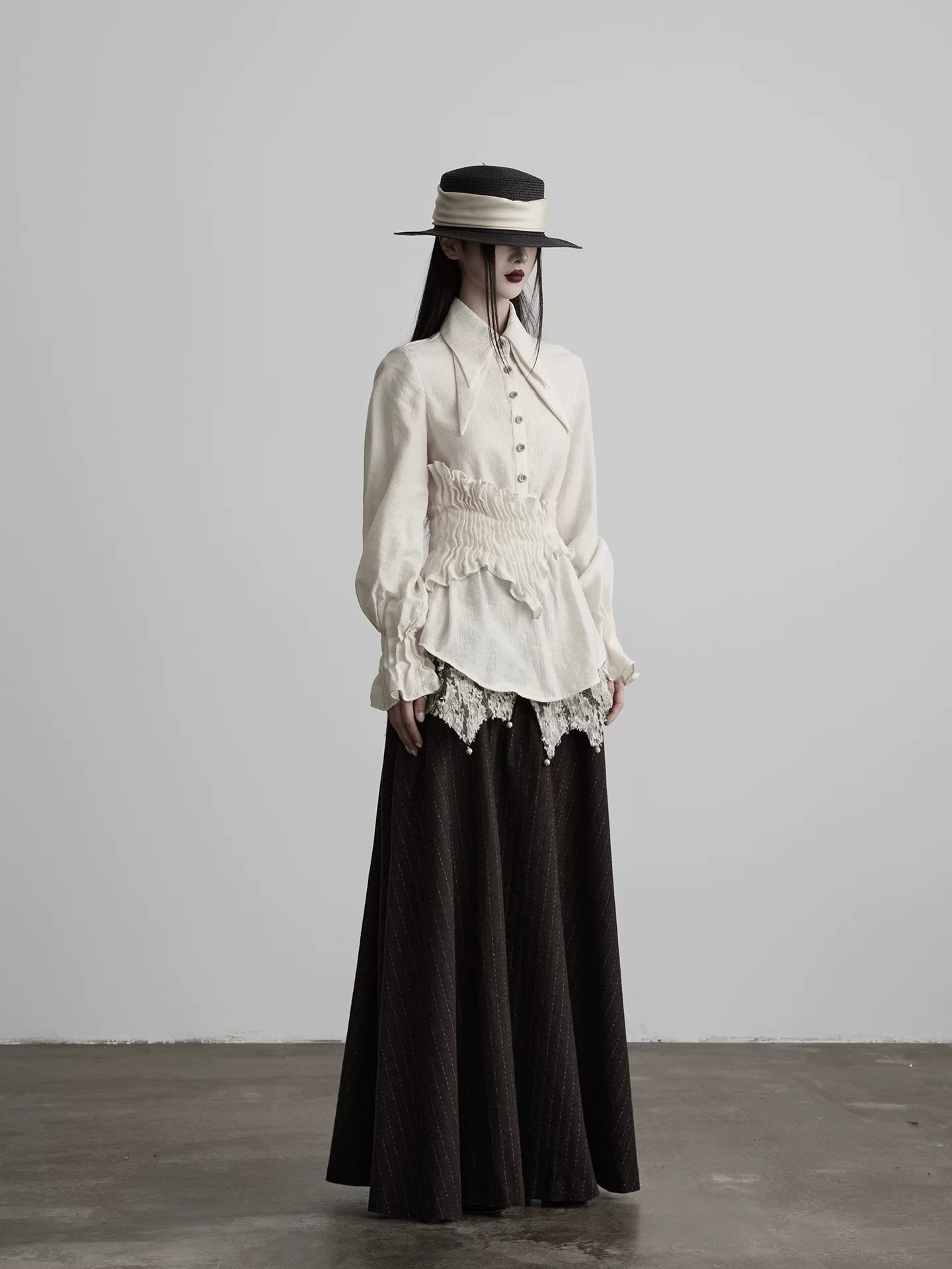 INDULGE Irregular Pleated Sleeve Shirt Long Sleeve