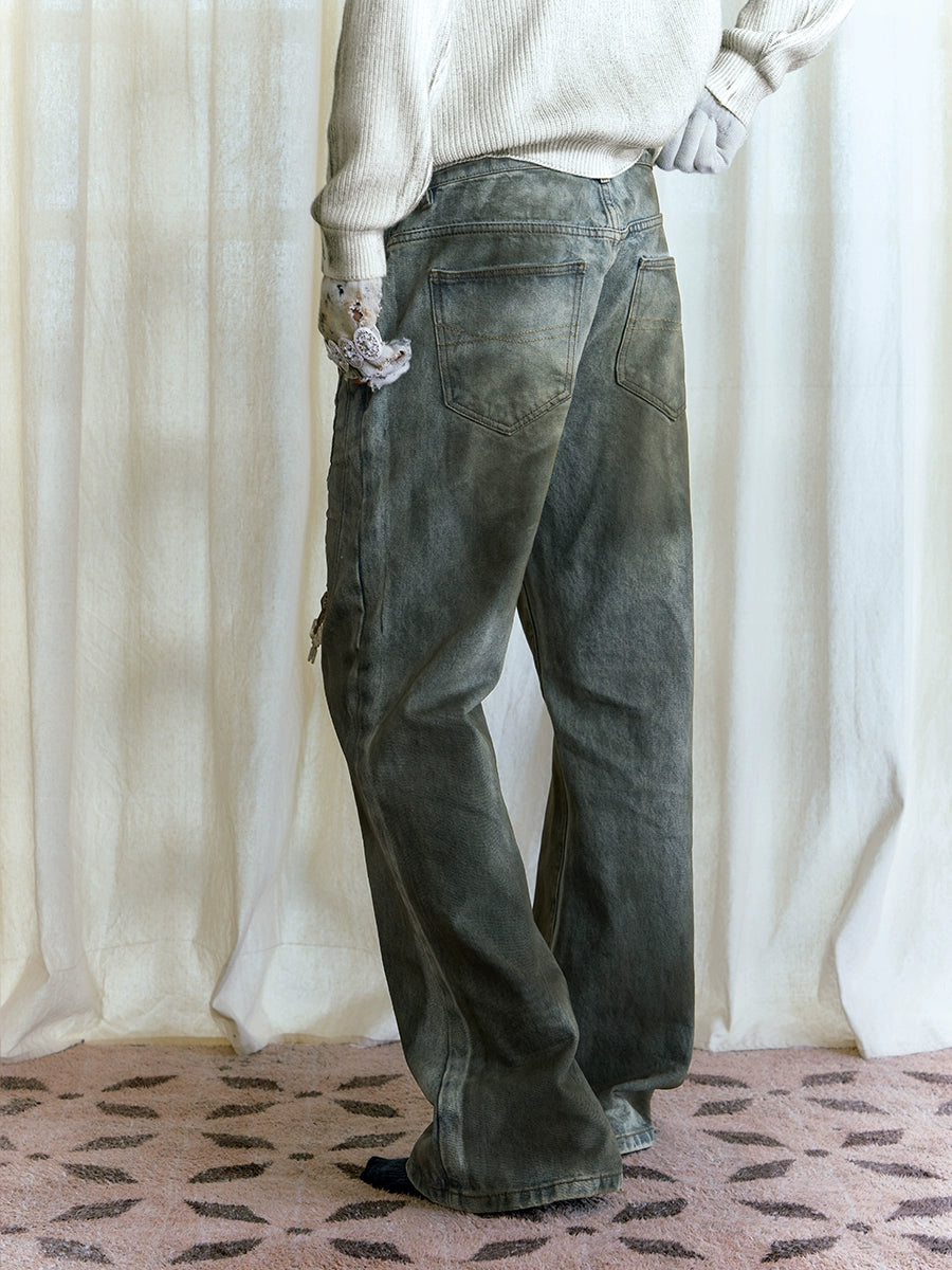 JCAESAR Severely Oily Dirty Casual Jeans