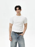 TURNTIDE Knitted Shoulder Slim Crew Neck Tee