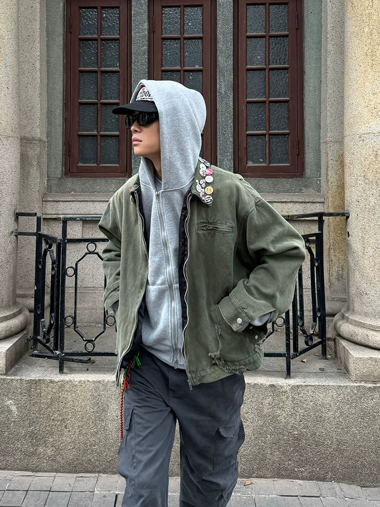 EAHO Vintage Badge Frayed Lapel Jacket