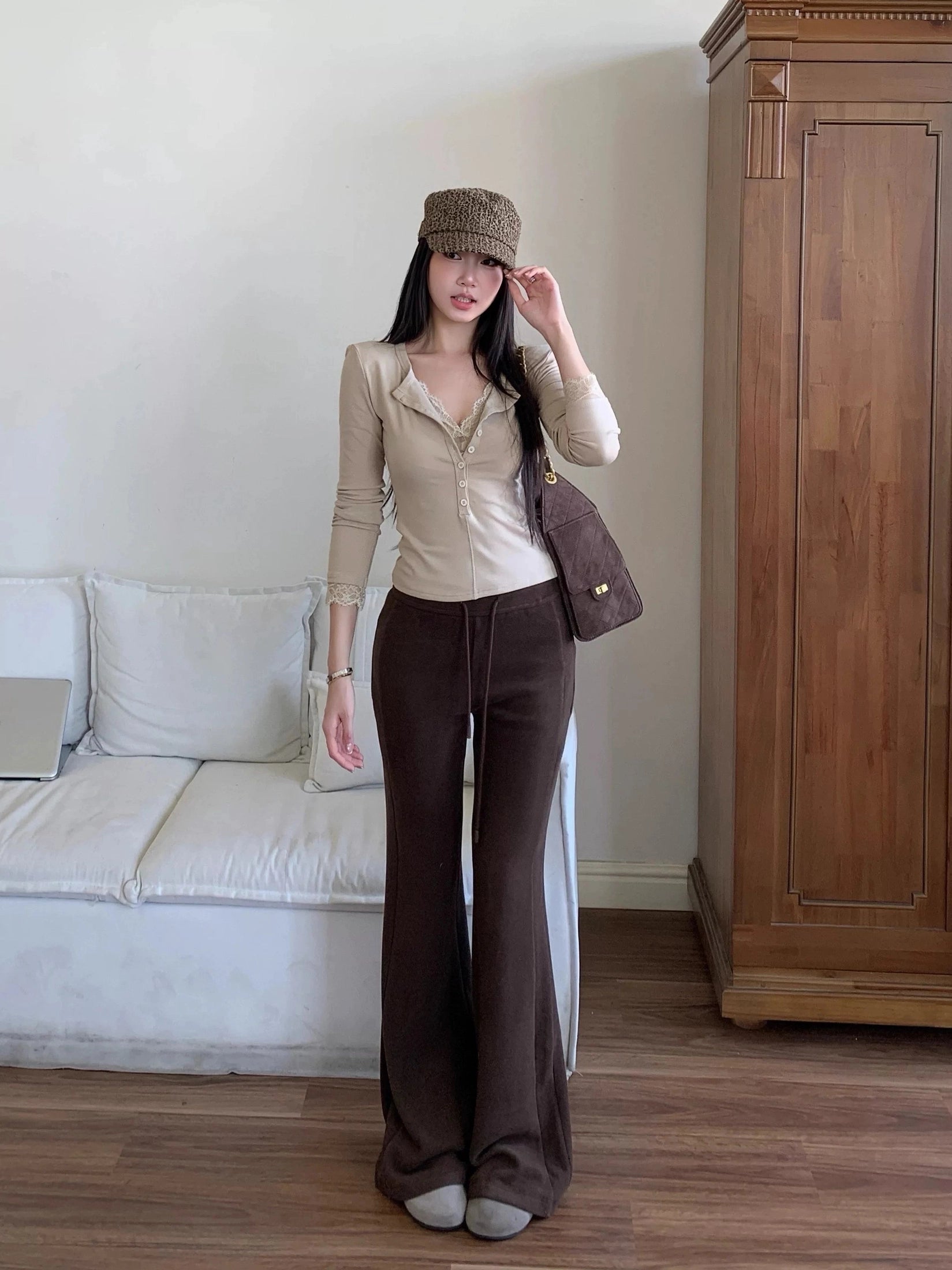 WITHMIN Micro-pull Low-rise Thin Fleece Straight-leg Pants