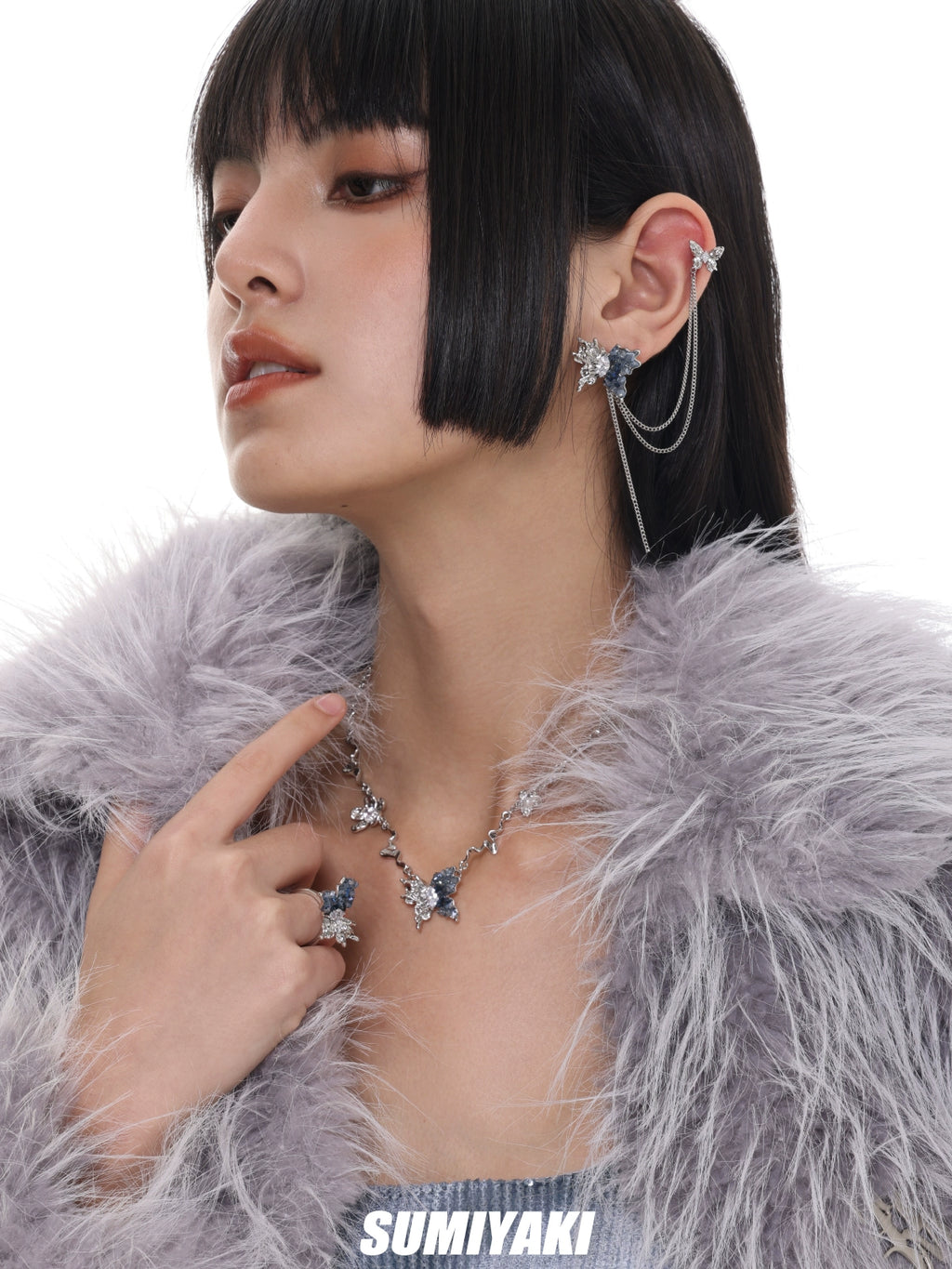 SUMIYAKI Three-dimensional Broken Diamond Gradual Change Bingyuan Butterfly Necklace