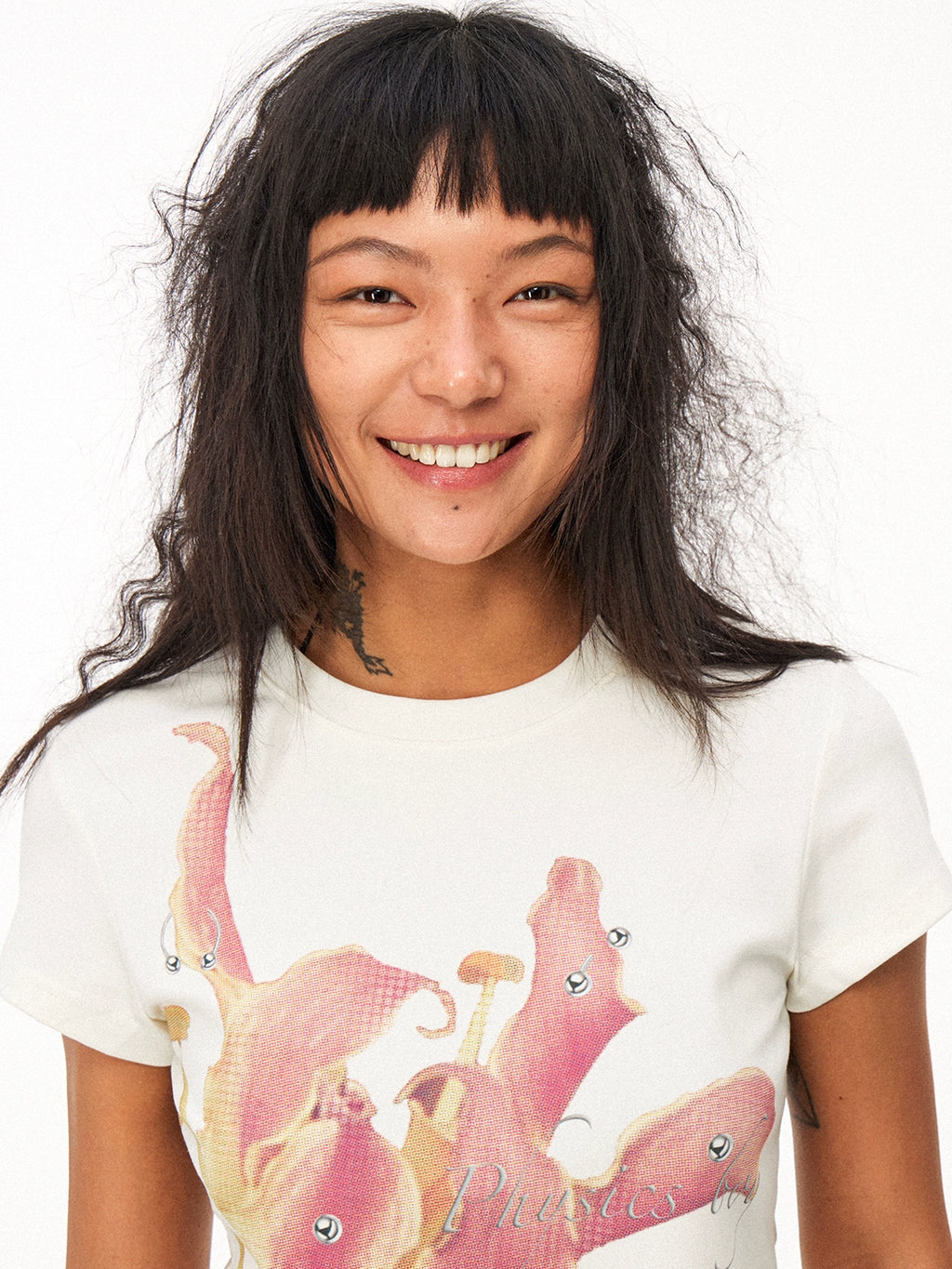 PHYS Floral Print Micro-closure Front Shoulder Short-sleeved T-shirt Tee