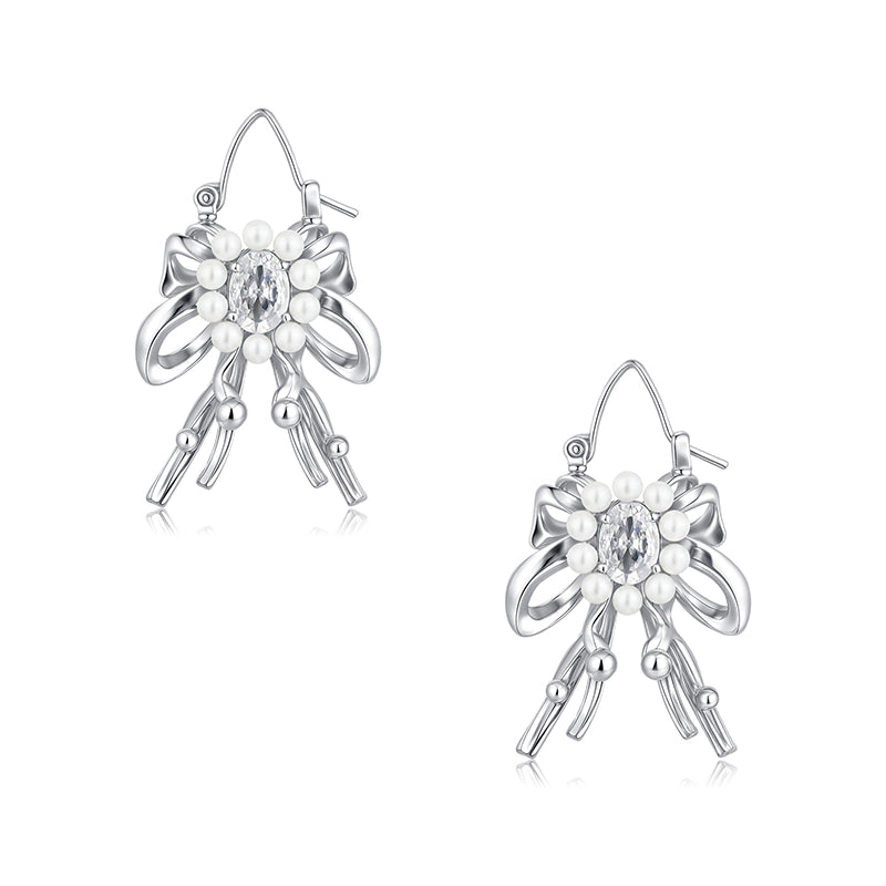 1JINN Vintage Bow Pearl Flower Earrings