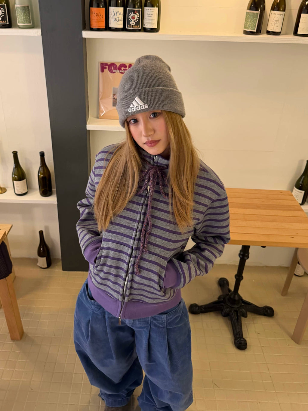 CCYE Striped Fleece Stand-up Neck Sweater Jacket