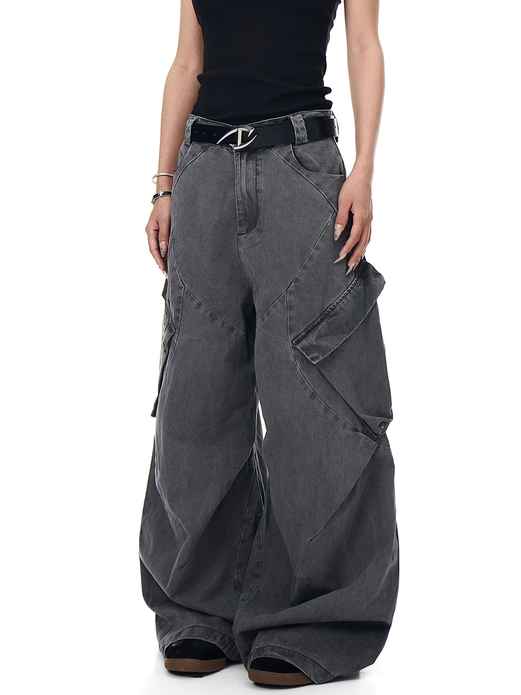 BLACKLISTS Old Deconstructed Multi-pocket Tooling Scimitar Wide-leg Pants