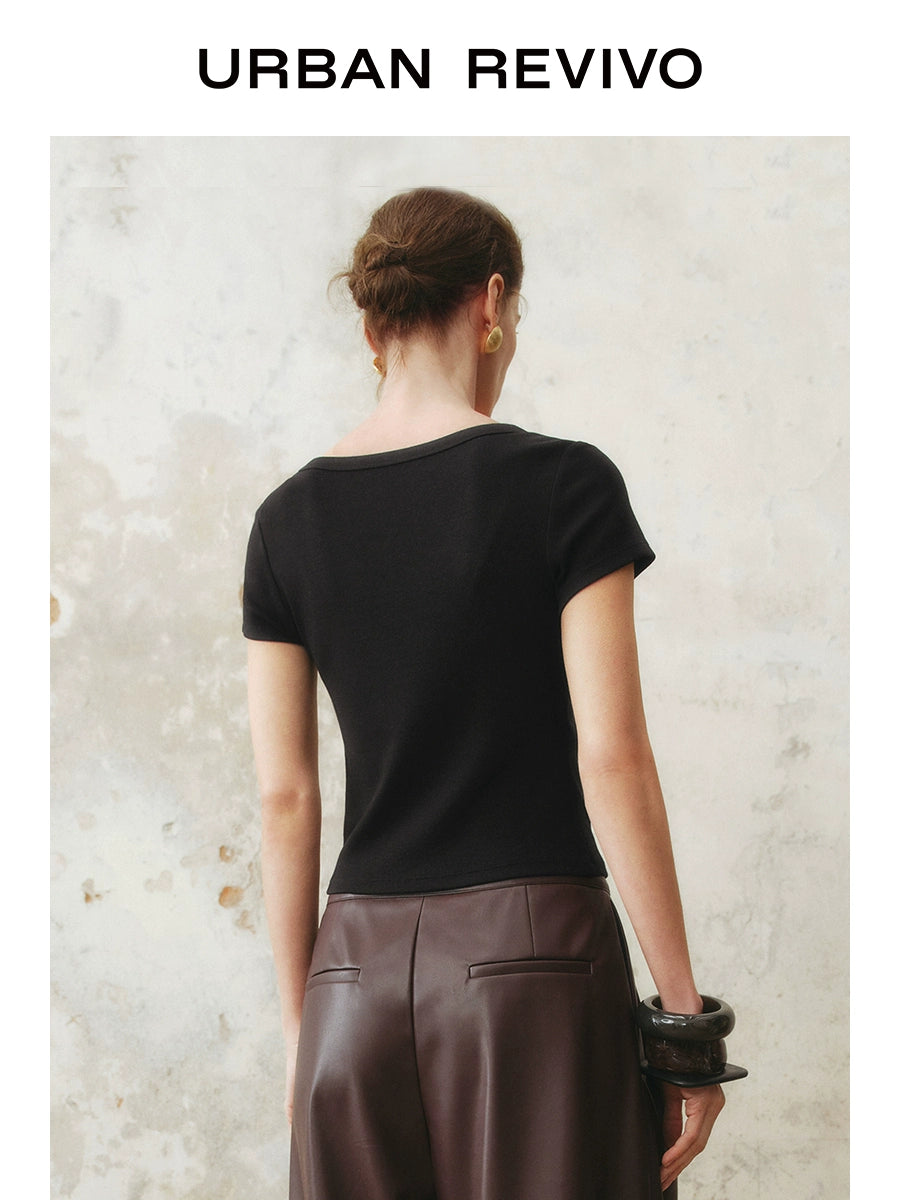 URBAN REVIVO Slim Short V-Neck Short Sleeve T-Shirt