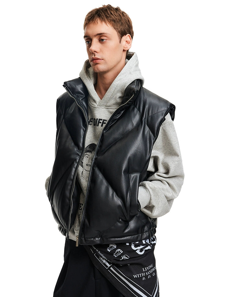 MADWITCH Stand-up Collar PU Leather Jacket Vest