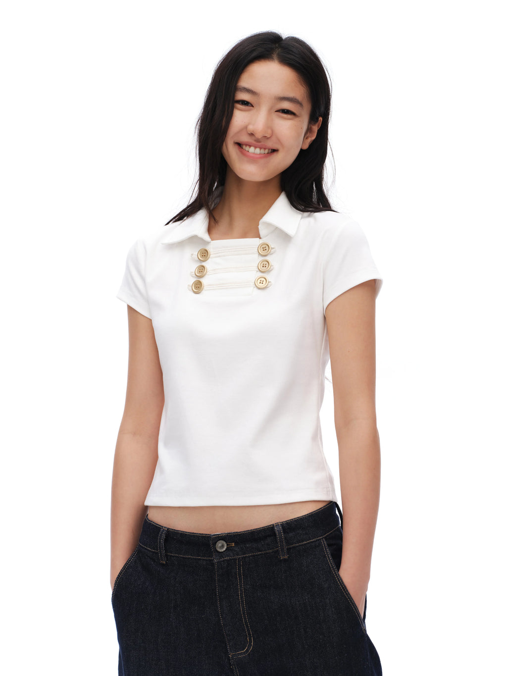 Oinimi Double Breasted Lapel Slim Tee