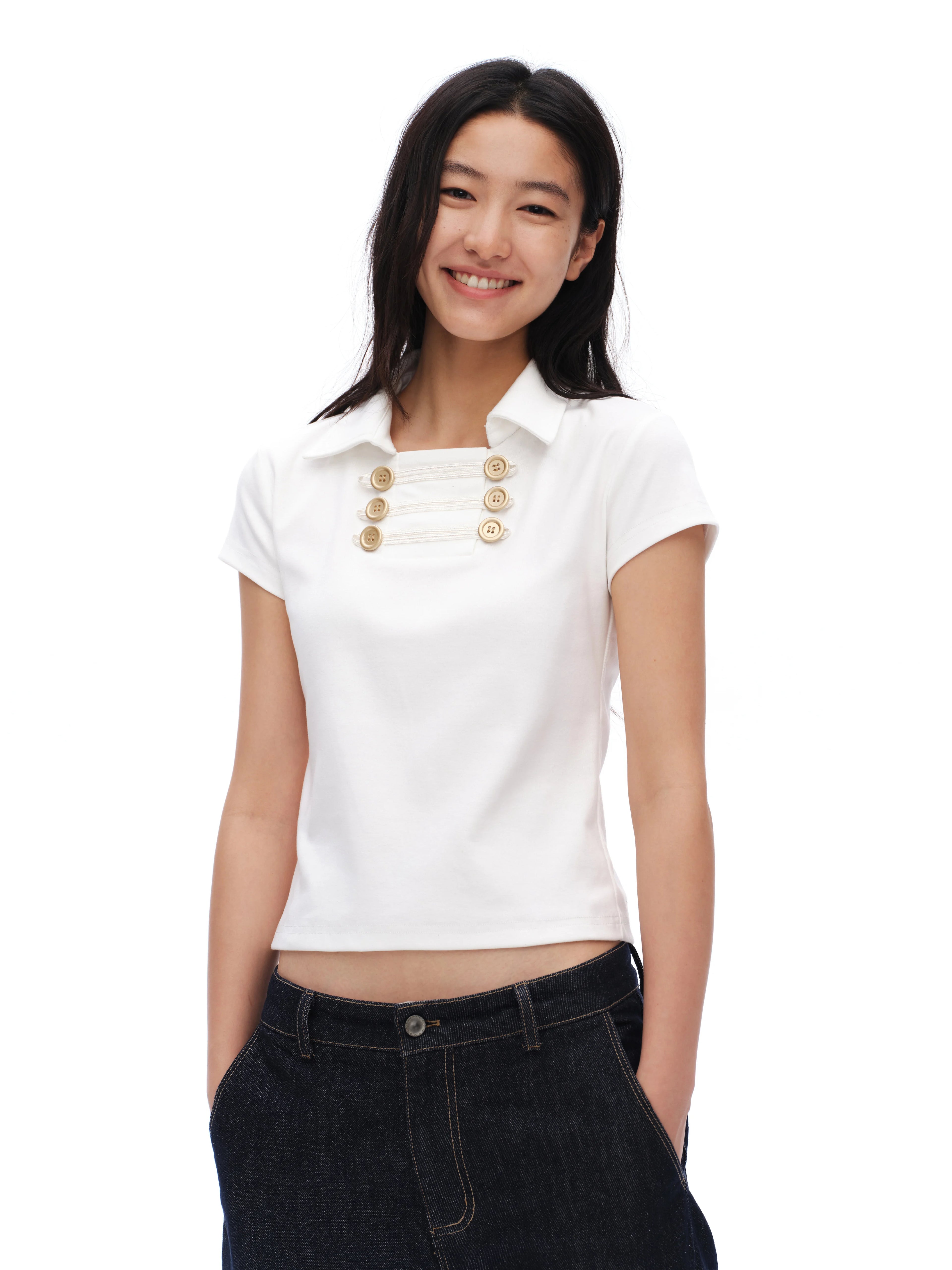 Oinimi Double Breasted Lapel Slim Tee