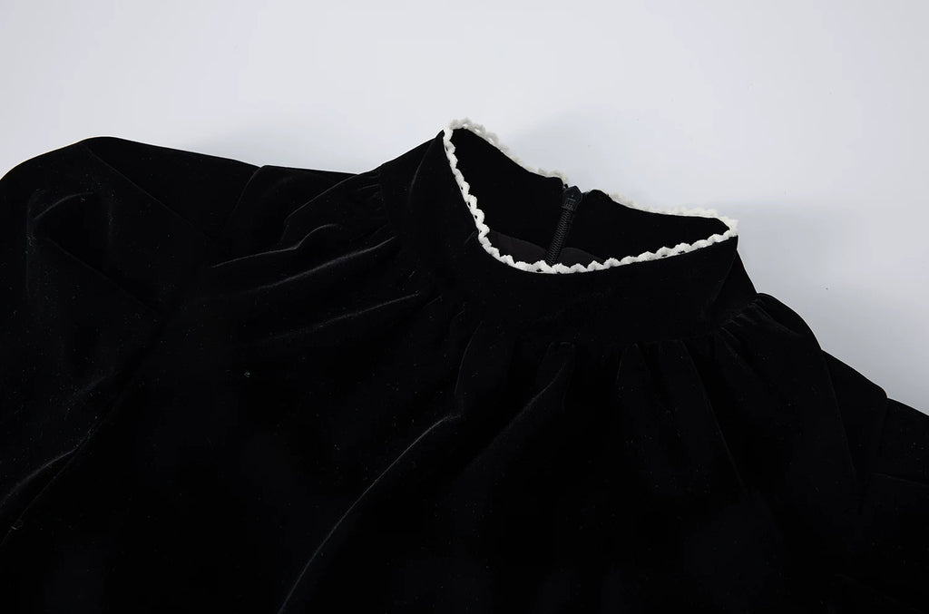 Avenement Velvet Lace Waist Slim Dress