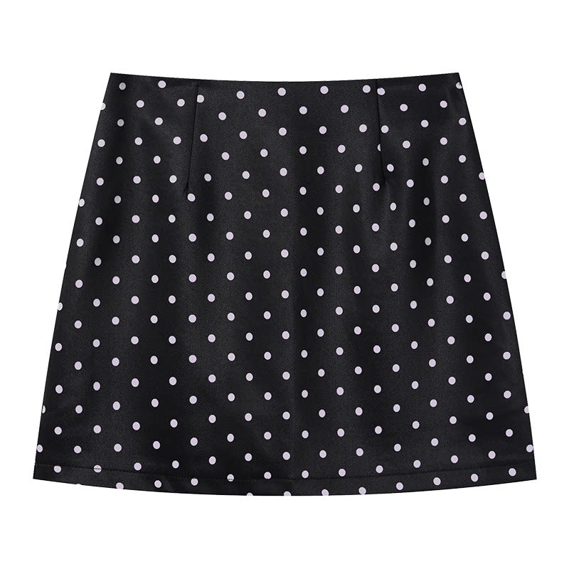 Cantonstory Polka Dot Slim Fit High Waist Skirt