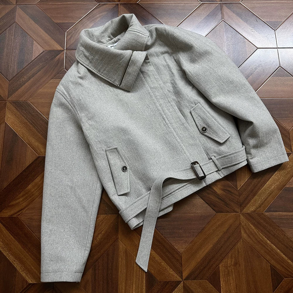 KREATE 50% Merino Wool Diagonal Zipper Multi-wear Tweed Jacket