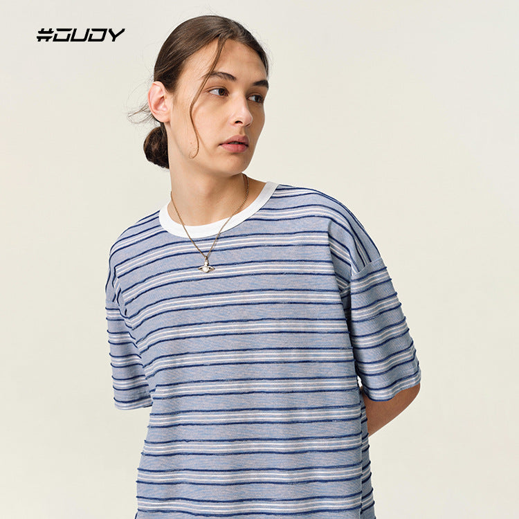 OVDY Contrast Color Loose Striped Tee
