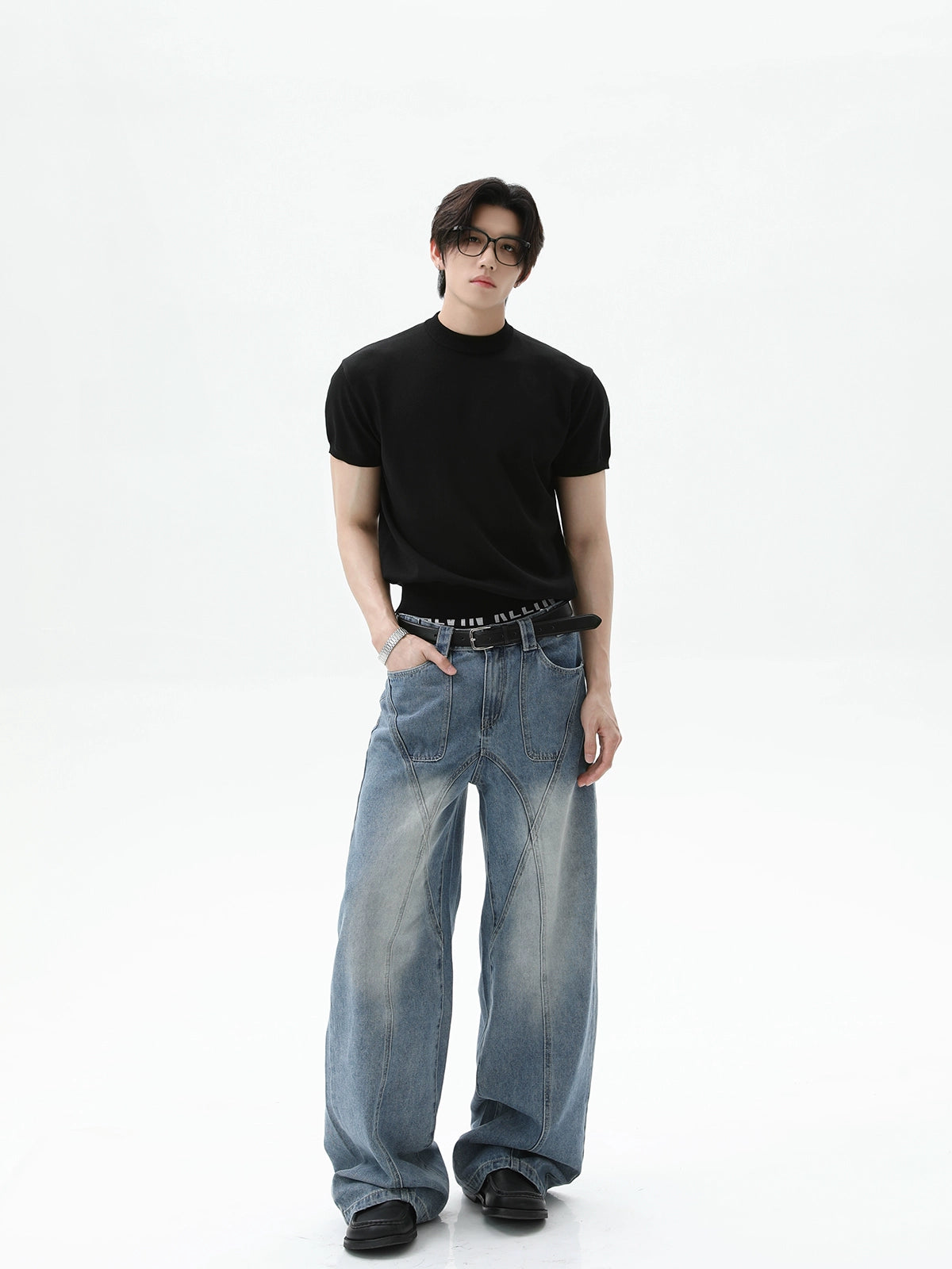 TURNTIDE Ice Silk Slim Knit Small Neckline Tee