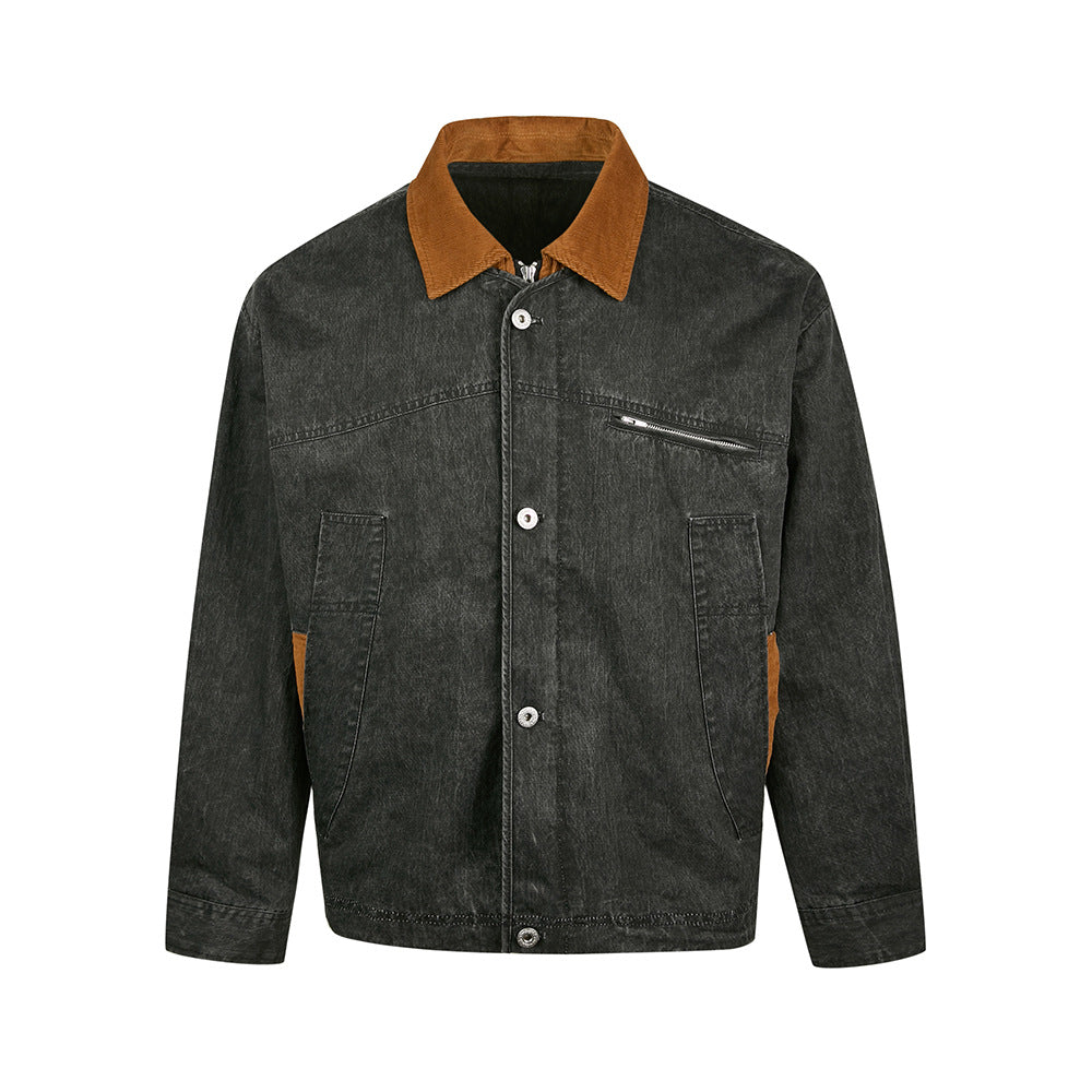EME Retro Corduroy Lapel Short Wide Thin Jacket