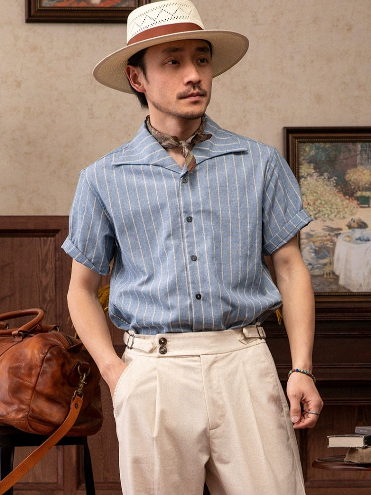 SOARIN Neapolitan Striped Short-sleeved Shirt