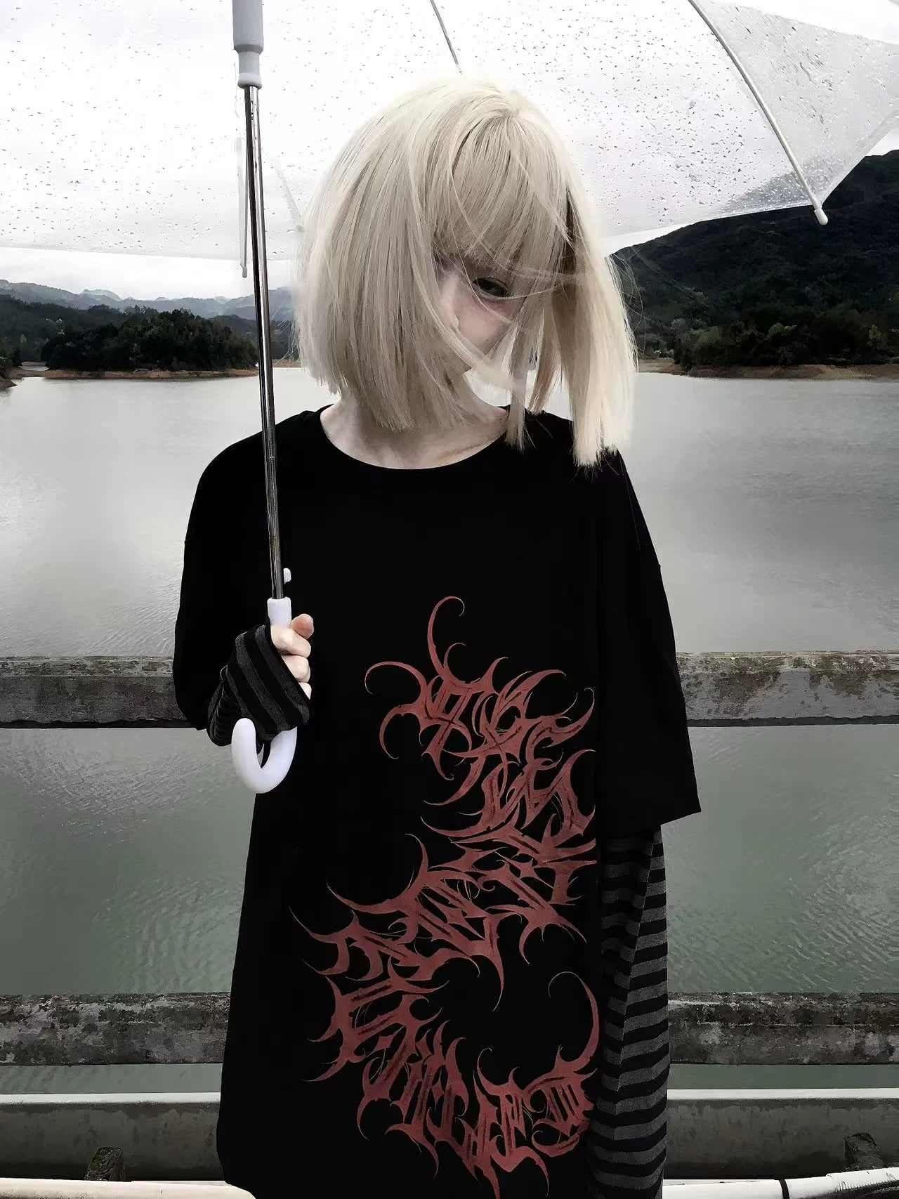 Wetbody Centipede Print Fake Two Long Sleeves