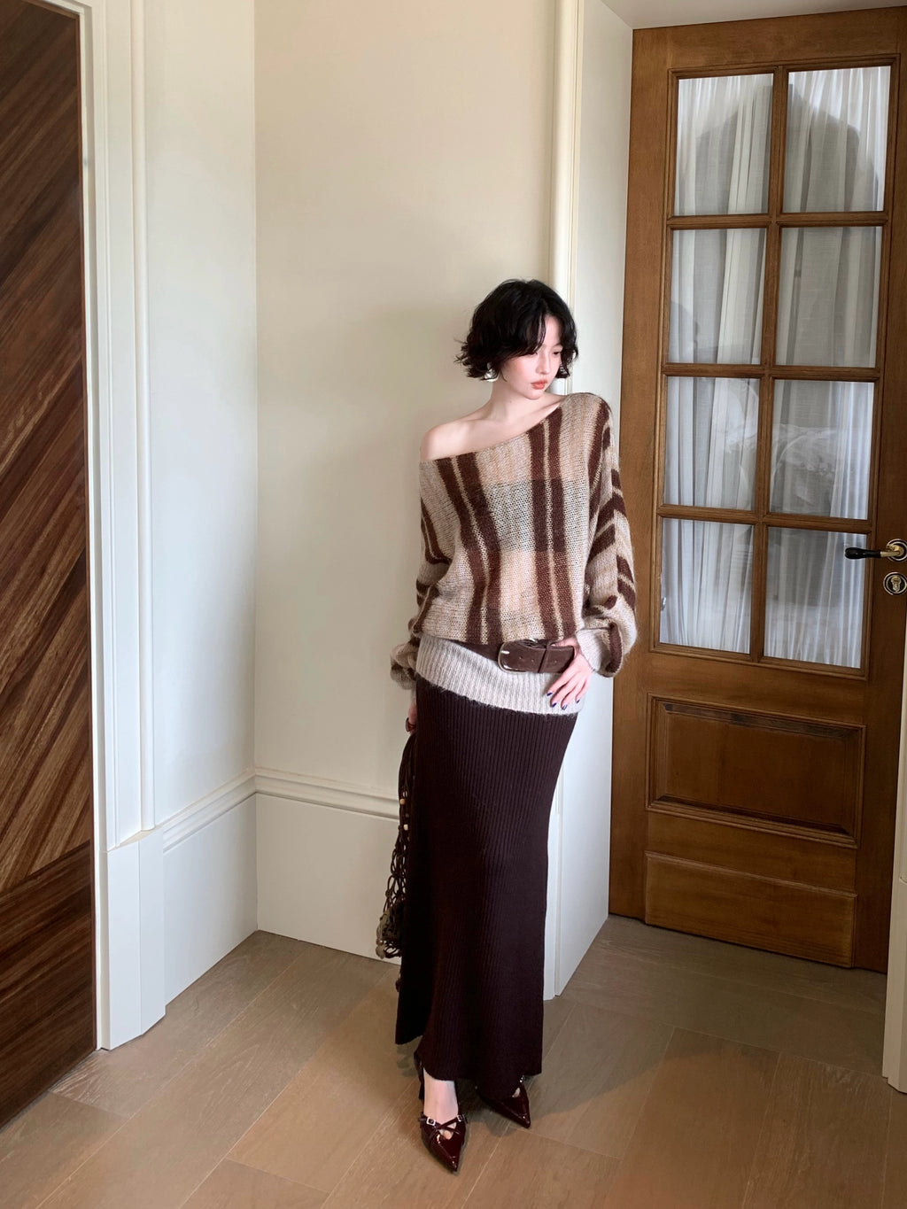 KELIFAN Vintage Lazy Shoulder Loose Knitted Sweater