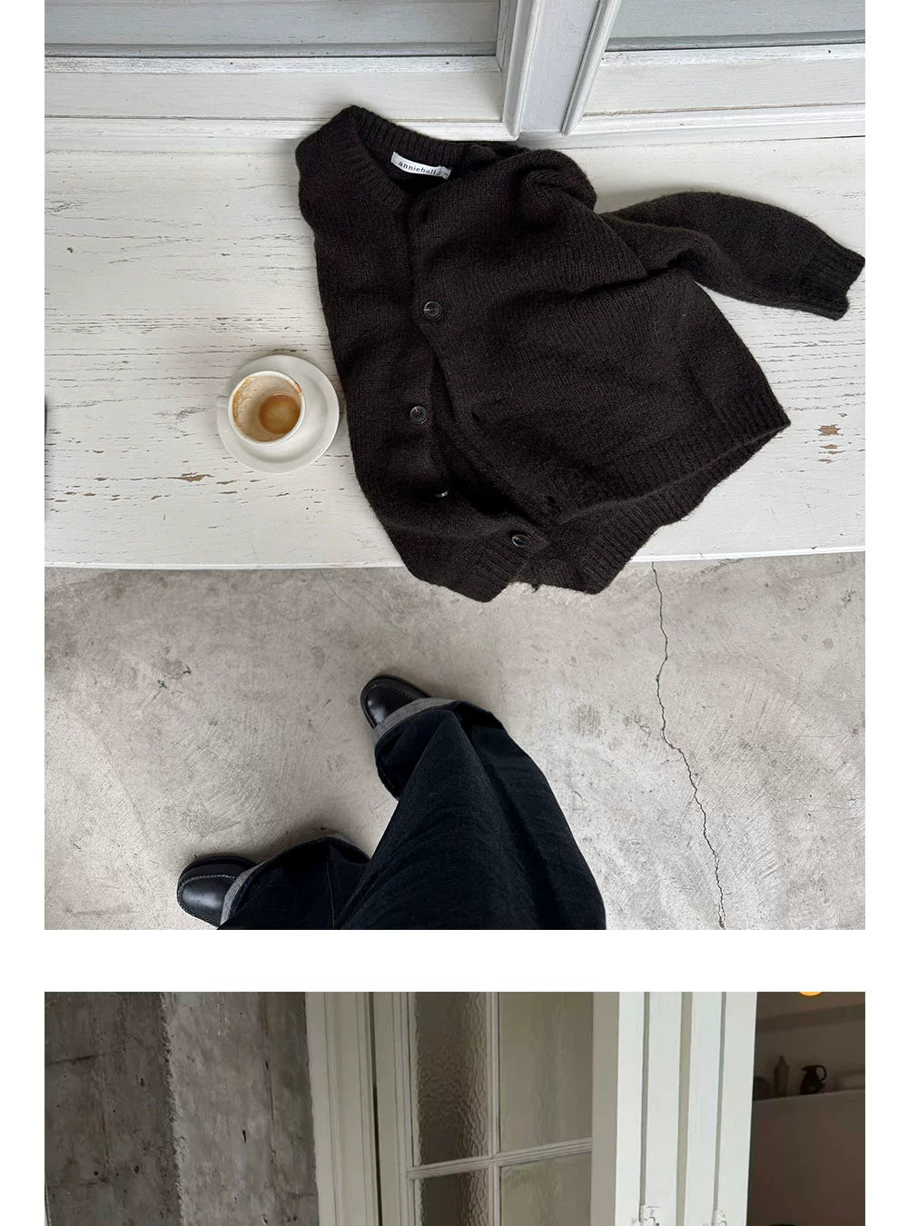 Anniehall Temperament Retro Wool Crew Neck Cardigan Sweater