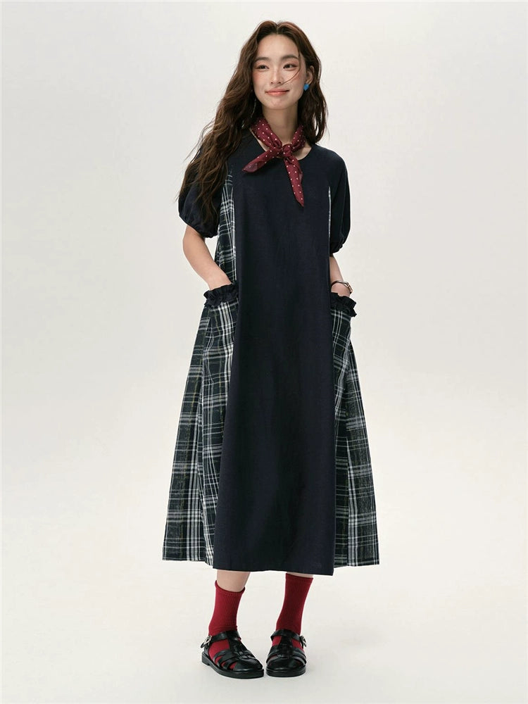 Giordano Patchwork Loose Crew Neck Dress