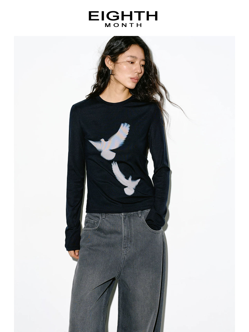 EIGHTHMONTH Skinny Crew Neck Casual Long Sleeve