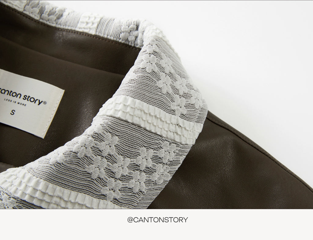 Cantonstory Vintage Lace Lapel Leather Jacket