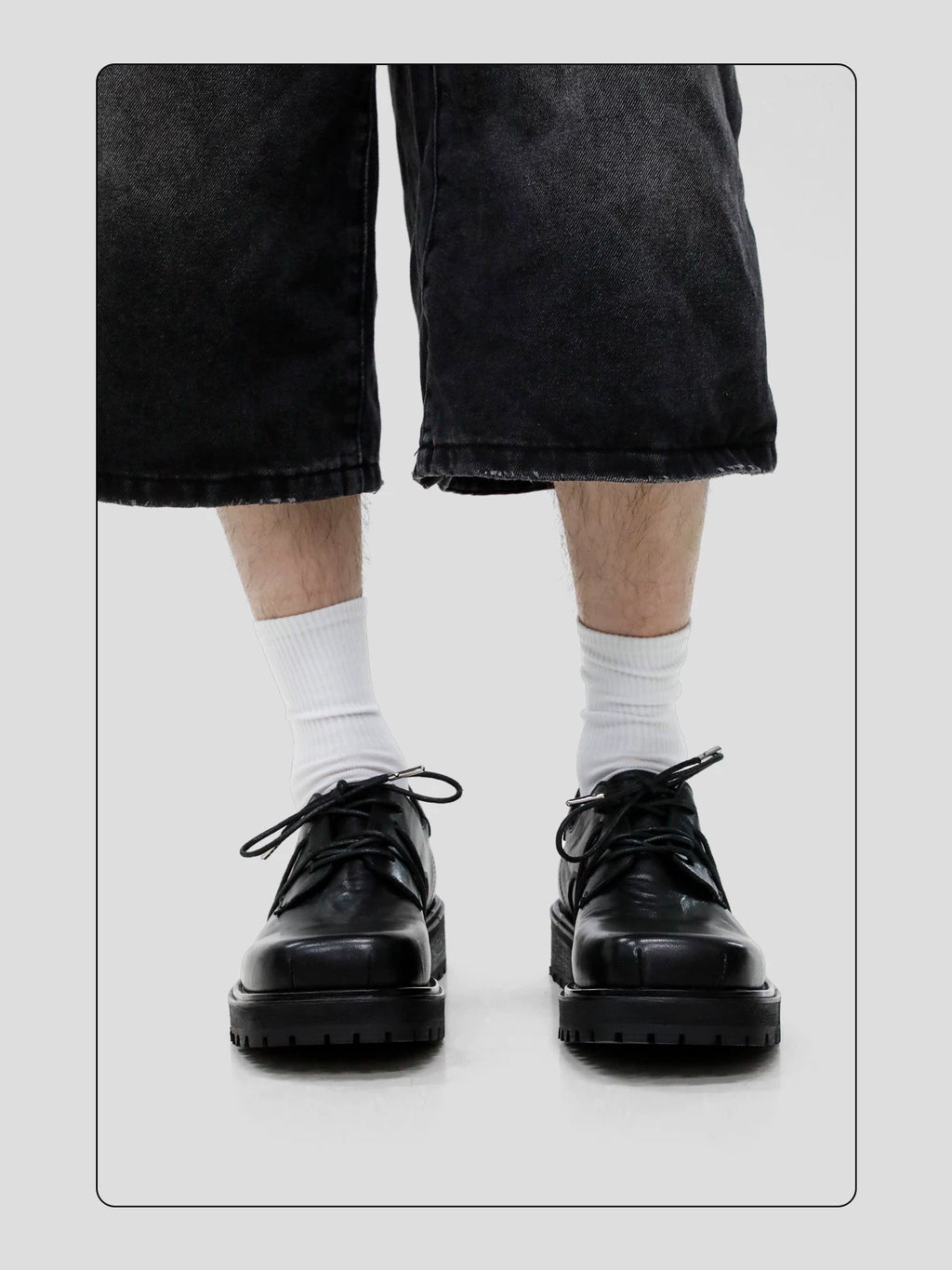 HANQIAORJI Cowhide Square Head Height-increasing Casual Leather Shoes