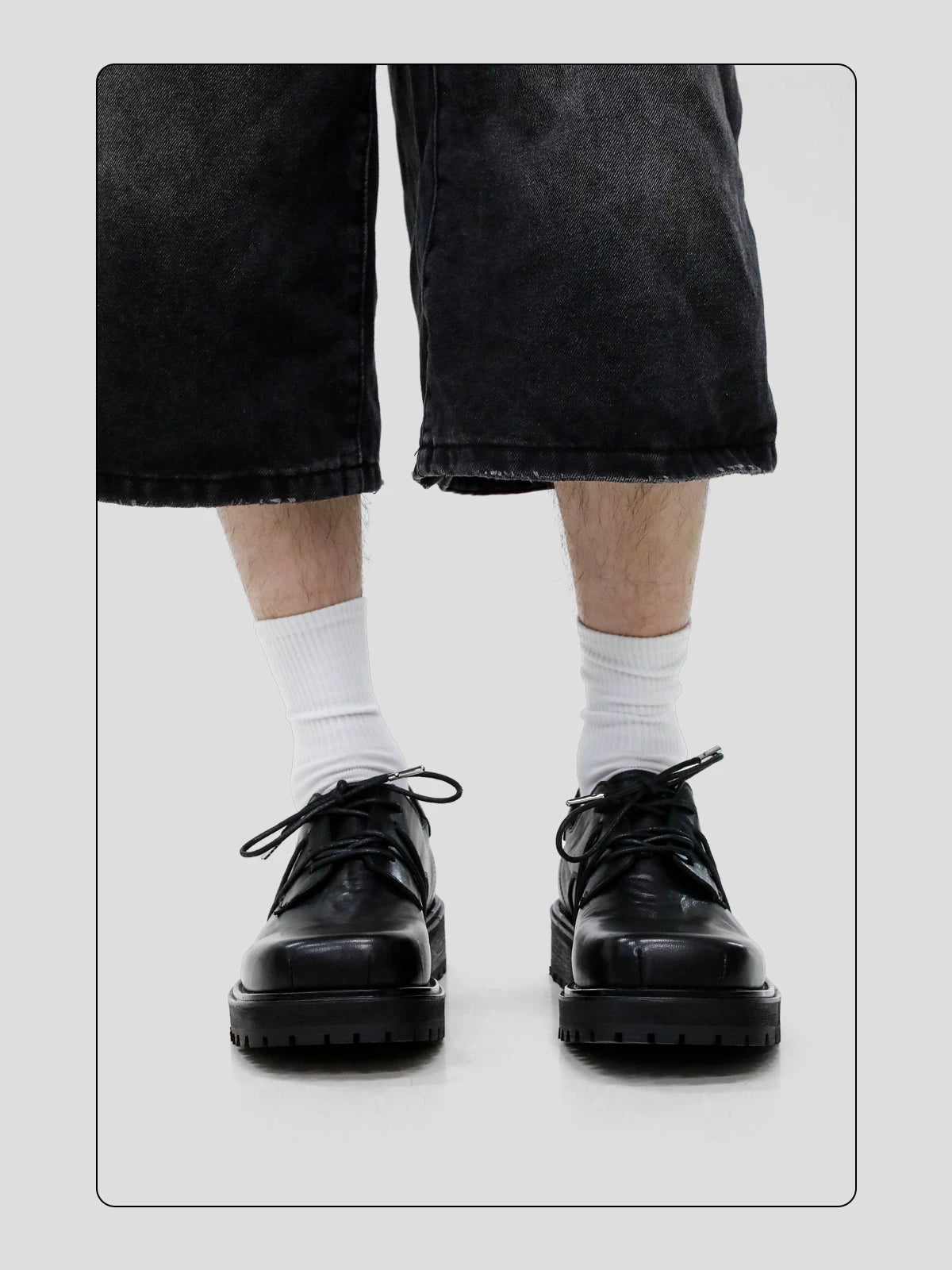 HANQIAORJI Cowhide Square Head Height-increasing Casual Leather Shoes