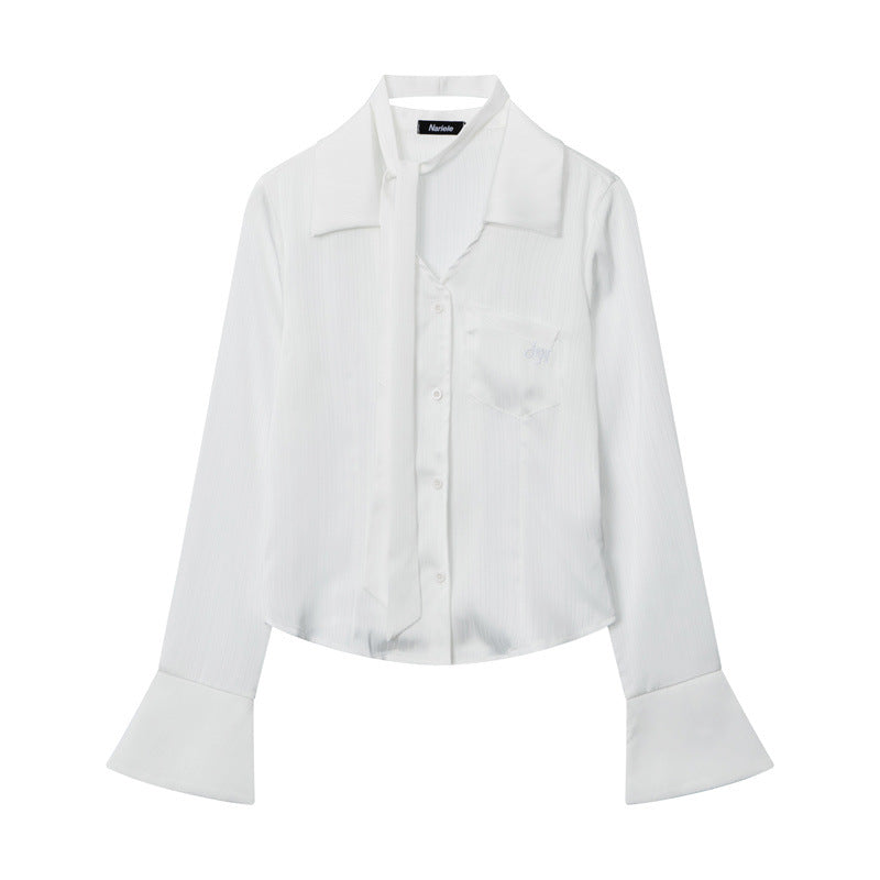 Nariele Embroidered Ribbon Short Long Sleeve Shirt